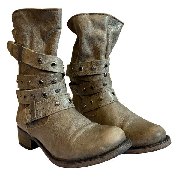 Steve Madden Shoes - Steve Madden Brown Leather Pull On Buckle Moto Biker Boots Womens Size 7.5 M